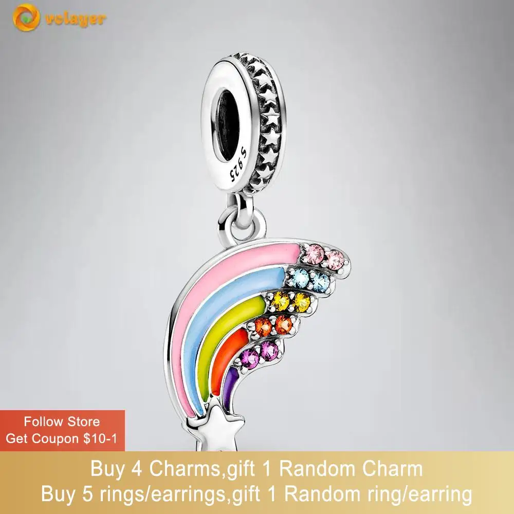 

Volayer 925 Sterling Silver Colourful Rainbow Dangle Charm fit Original Pandora Bracelets for Women DIY Jewelry Making