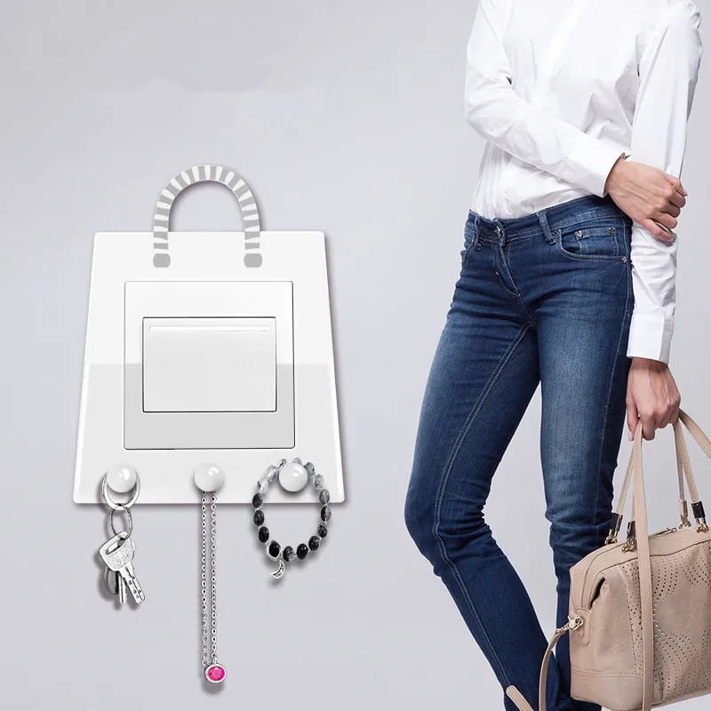 

Imitation shopping bag switch protective cover wall sticker Socket deco living room accessories Acrylic switch sticker with Hook