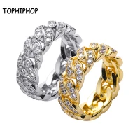 tophiphop new cuban chain ring hip hop copper material ice cube zirconia electroplating real gold punk ring jewelry gift boxed