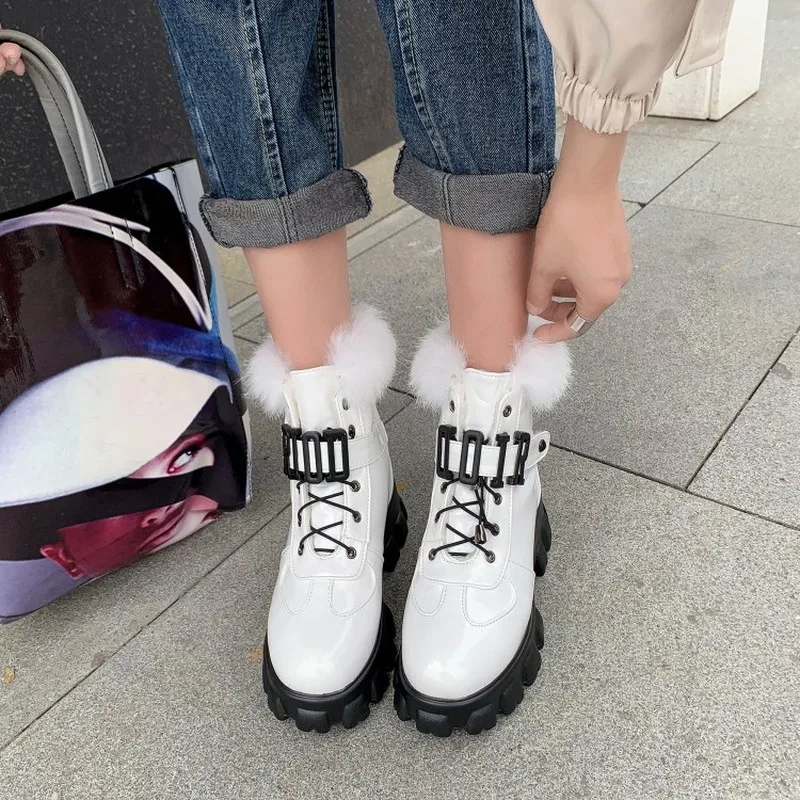 US4-12 женские лакированные ботильоны с круглым носком на шнуровке ремешком и