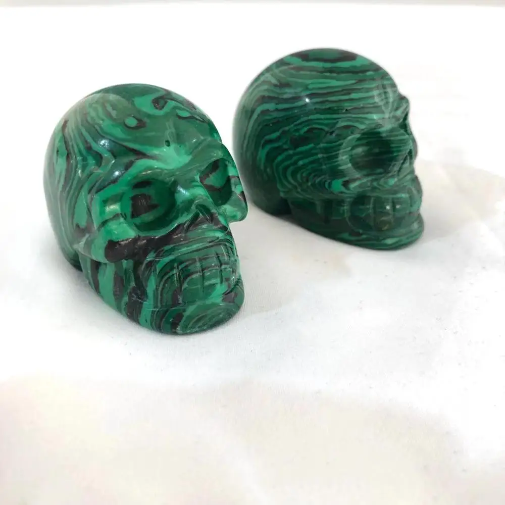 2 дюйма высокое качество натуральный Малахитовый камень форма черепа резные