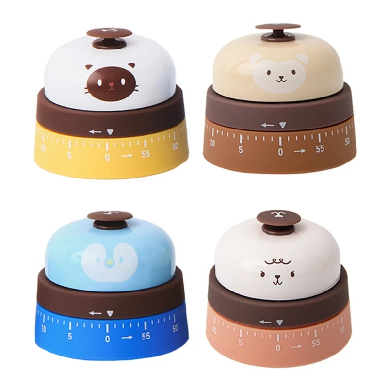 

Cute Kitchen Timer Mechanical Reminder Call Bell Button 60 Minutes Countdown Timer for Cooking Reading Baking Tool