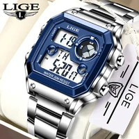 lige fashion stainless steel 30m diving waterproof digital watch man brand clock men watches led sport electronic wristwatchbox