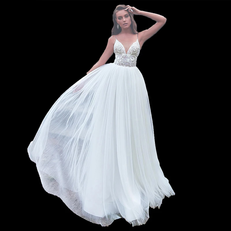 Свадебное платье с кружевной аппликацией открытой спиной и спиной|Свадебные