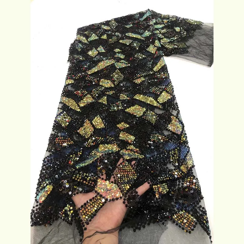 

Fashion African Lace Fabric 5yards High Quality Black Swiss Lace Fabric 2021 For Wedding Beaded YX-9999