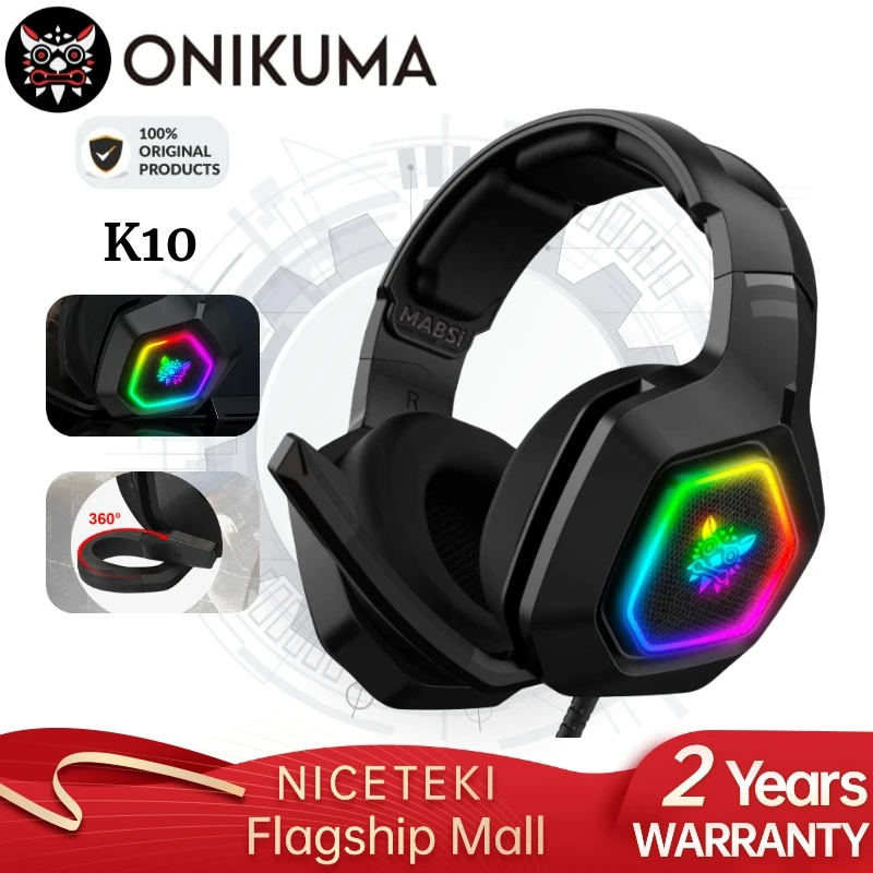 Игровая гарнитура ONIKUMA K10 проводные наушники RGB для компьютера PS4 XBOX игровые с