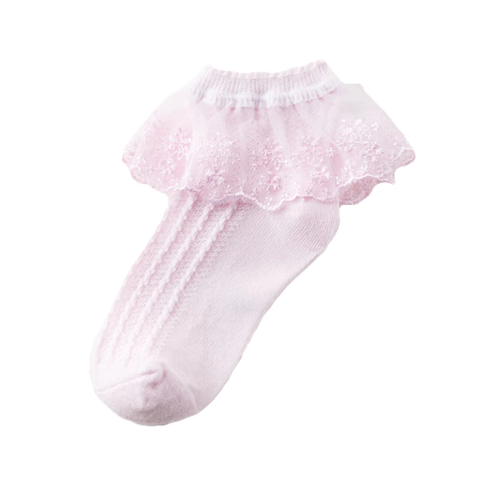 

Toddler Kids Girls Crew Socks Soft Breathable Solid Lace Frilly Princess Cotton Dressy Socks 3 Colors