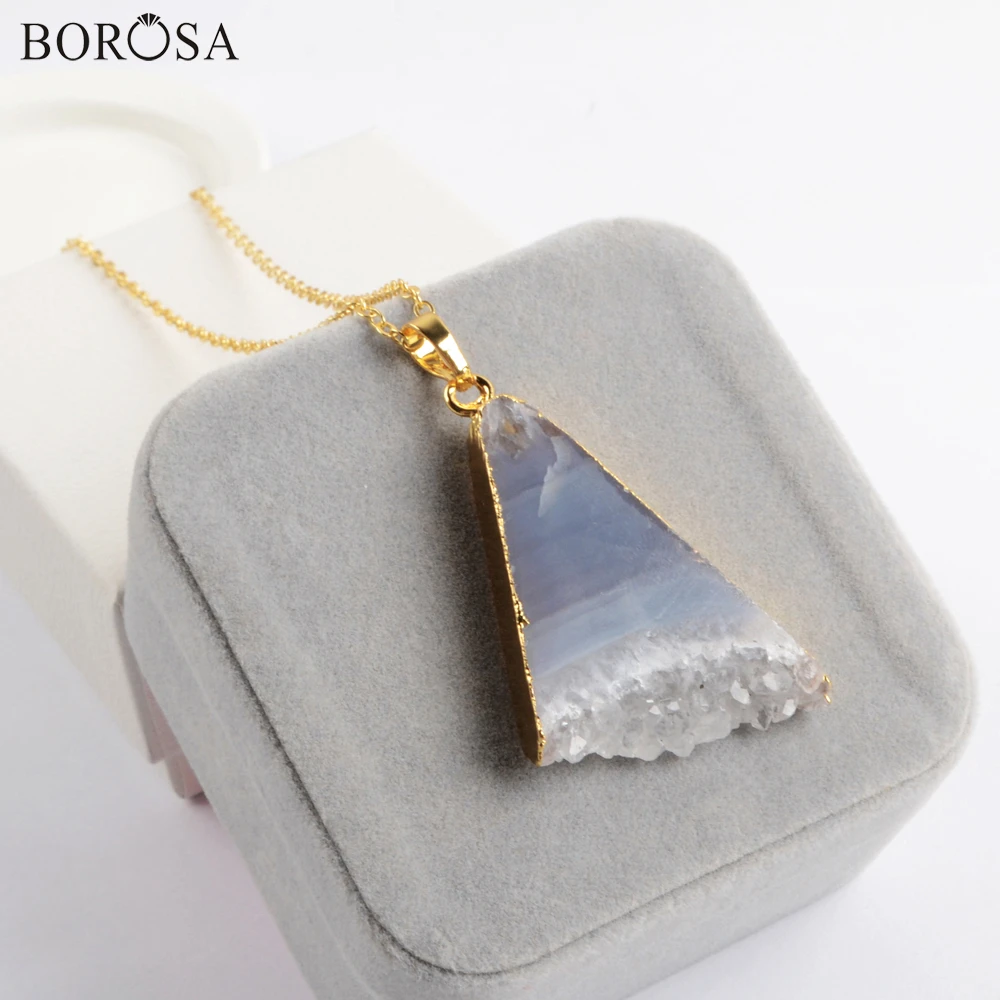 Ожерелье женское с кулоном из натурального агата, золото 18 дюймов, друза кварца, 1/5 шт., G1961-N