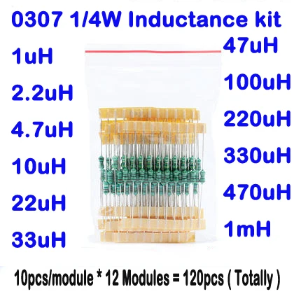 

120Pcs 0.25W 0.5W Color Ring Inductors 1/4W 0307 1/2W 0410 Inductors10 22 33 47 100 220 470UH 1MH Inductors Assorted Set Kit