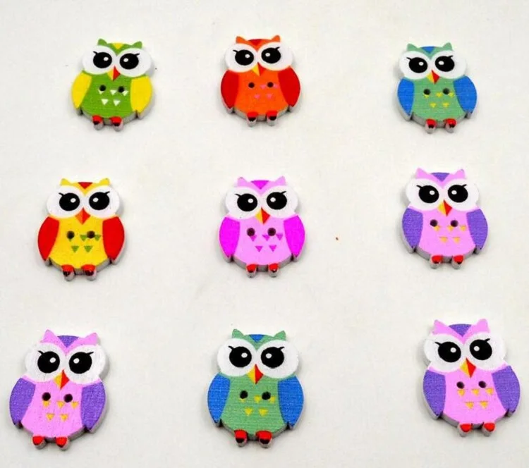 Деревянные пуговицы 25 мм цветная сова 2 отверстия для подарочной коробки ручной