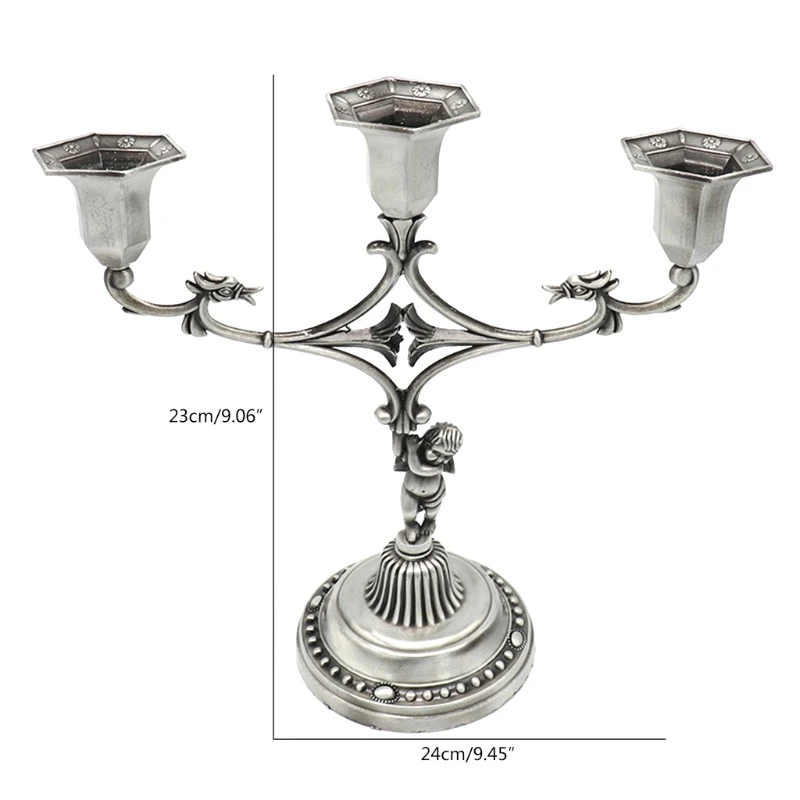 

449C Christian Catholic Sacred Crucifix Table Stand Candlestick with Handle Metal Tabletop Candle Holder Home Furnishing Desk