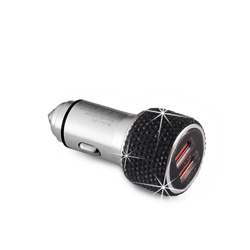 Black Car charger Алмазный Кристалл Двойной зарядное устройство USB линия Bling горный хрусталь автомобильного прикуривателя Универсальный кабель для передачи данных для iPhone Xiaomi huawei - Название цвета: Black Car charger