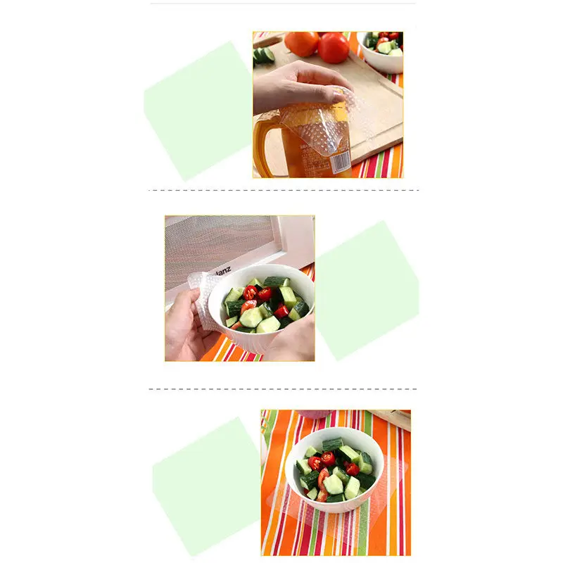 

Reusable Silicone Food Wraps Seal Vacuum Cover Lid Stretch Multifunctional Food Fresh Keeping Saran Wrap Kitchen Tools 10x10cm