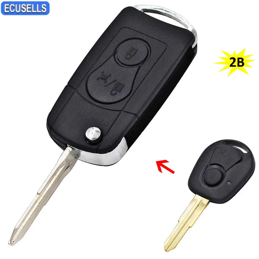Складной чехол с двумя кнопками умный брелок для Ssangyong Actyon Kyron Rexton Uncut Blade|car key shell