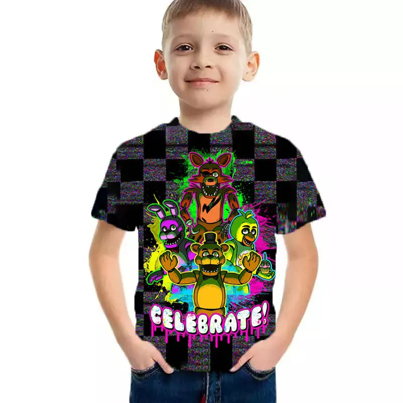

POP Freddie 4T-14T Years kids t shirt Five Nights 3D printed t-shirts boys girls fashion short sleeve tshirts FNAF Child t-shirt