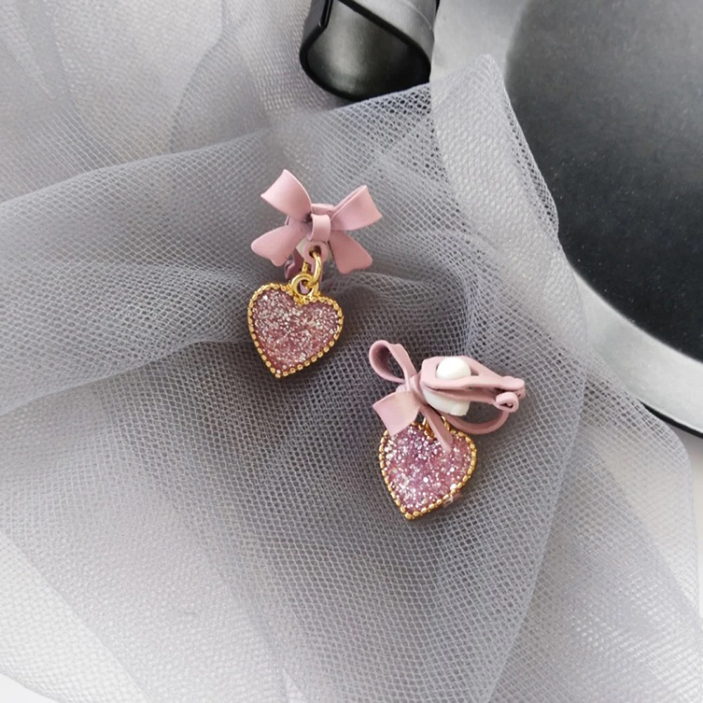 

Bohemia Elegant Sweet Bowknot Earrings Cute/Romantic Fashion Pink Glitter The Geometric Shaped Hyperbole Stud Earrings