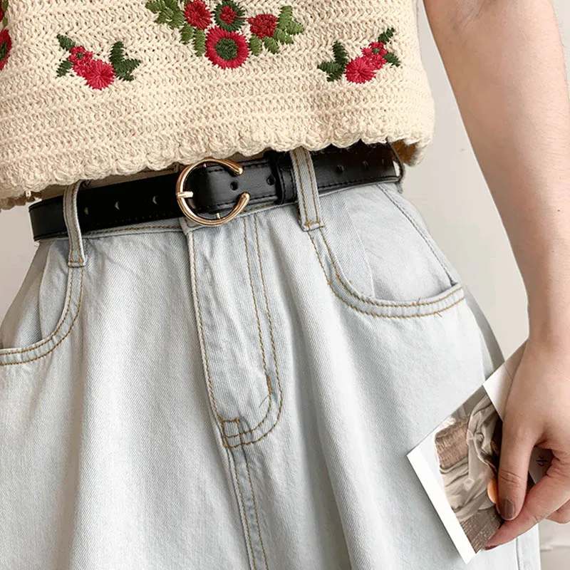 

New PU Leather Belt For Women Metal C Pin Buckle Waist Strap Designer Ladies Girl Jeans Dress Simple Decorative Waistband