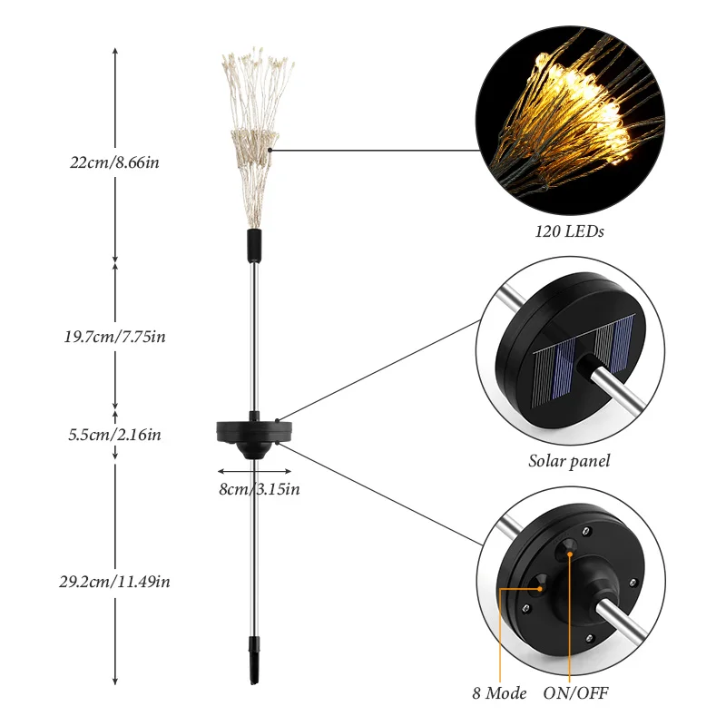 Светодиодный солнечный свет 120 светодиодный s на солнечной энергии Открытый