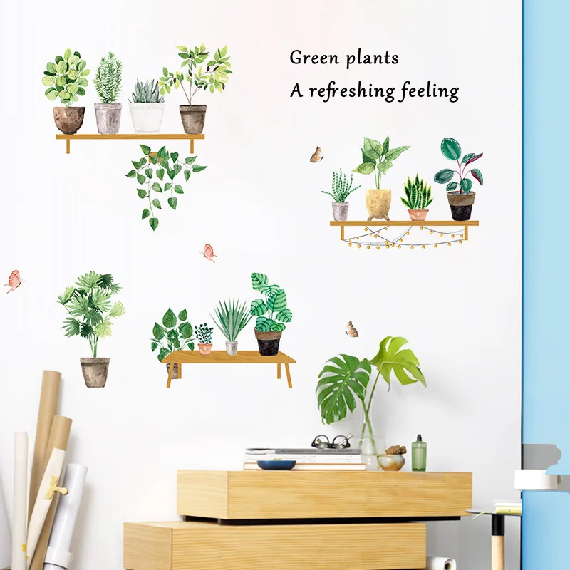 

Succulents Potted Plant Wallpaper Nordic DIY Wall Sticker Green Plants A Refreshing Feeling Living Room Bedroom Home Decor