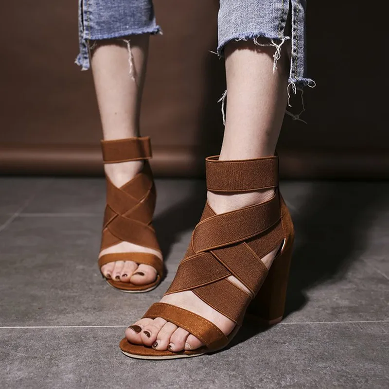 

34-43 Plus Size New Women Sandals Summer Shoes Fashion Elastic Band 9.5cm Thick High Heels Casual Solid Sexy Ladides Party Pumps