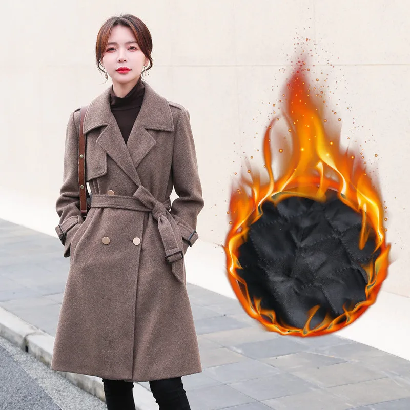 

Suit collar woolen coat women's winter new style Korean mid-length section plus cotton warmth ladies woolen coat