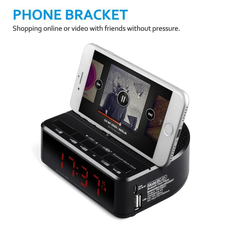 Цифровой Будильник радио с bluetooth-динамиком дисплей красной цифрой 2 диммером