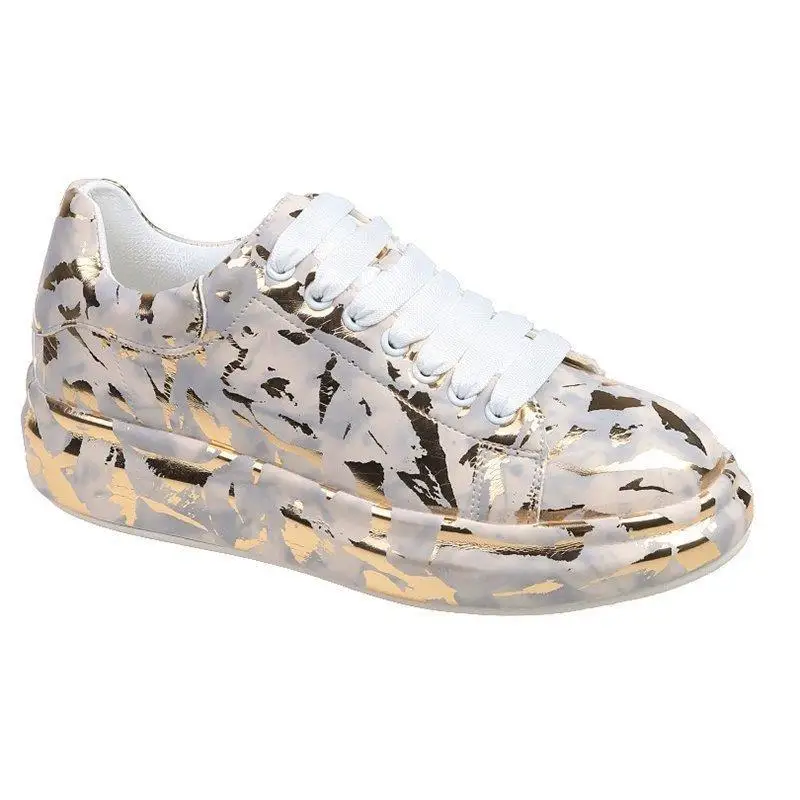 

Personality Trend White Shoes Female 2021 Spring New Sports and Leisure Board Shoes Thick Bottom Graffiti Net Red Tide Shoes