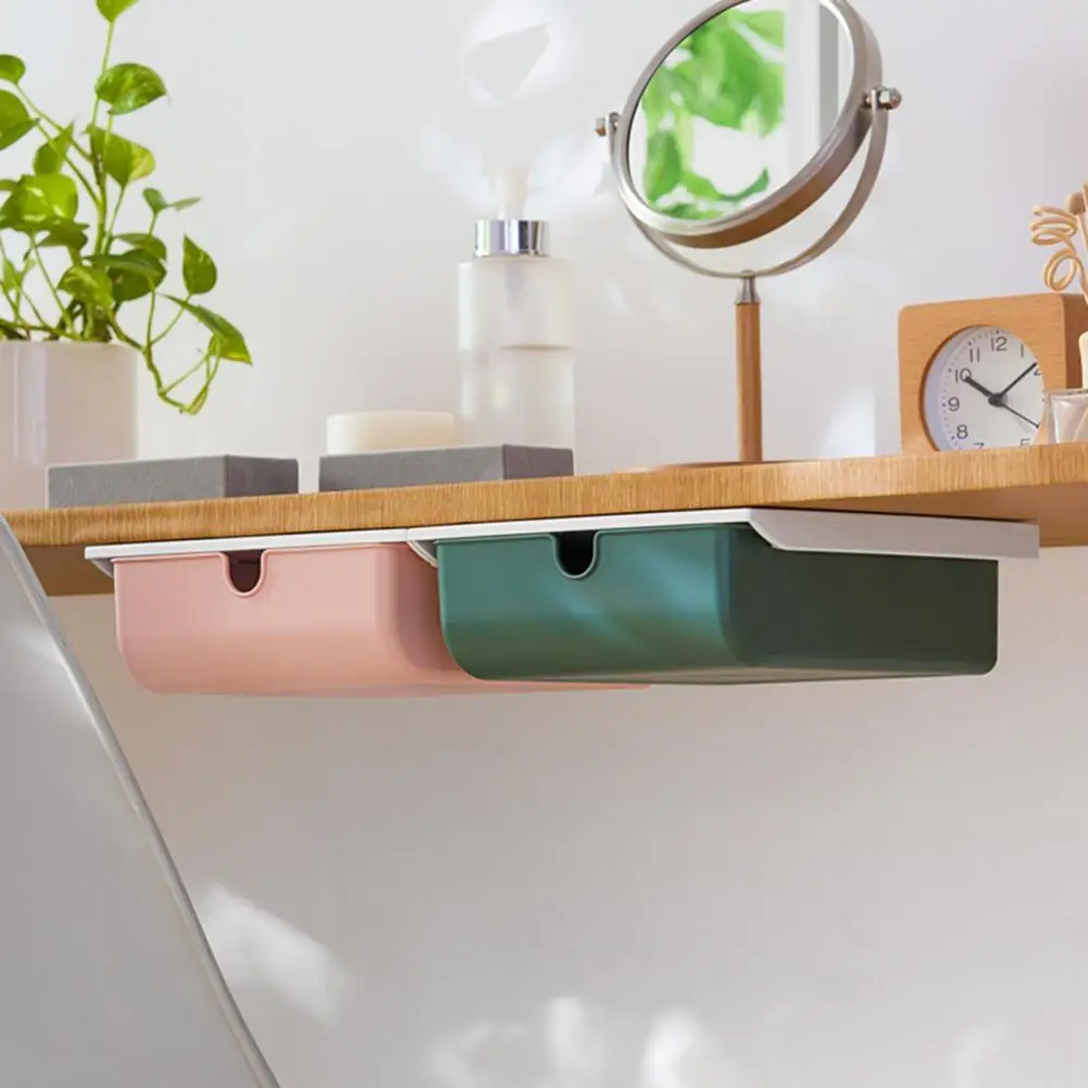 

Useful Dirt-proof Sturdy Smooth Sliding Track Under Desk Storage Box Under Desk Storage Tray Under Desk Organizer