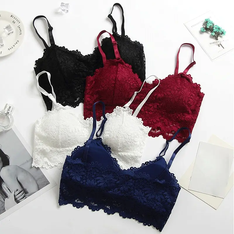 1pcs Women Fitness Underwear Floral Lace Sport Crop Top Women Sexy Bra Lace Bralette Sexy Lingerie Wireless Padded Seamless Bra