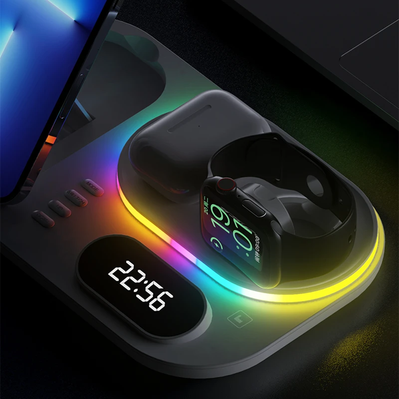 led 4 in 1 wireless charger dock qi fast charging station for apple watch airpods iphone 12 13 pro samsung s21 note mobile phone free global shipping