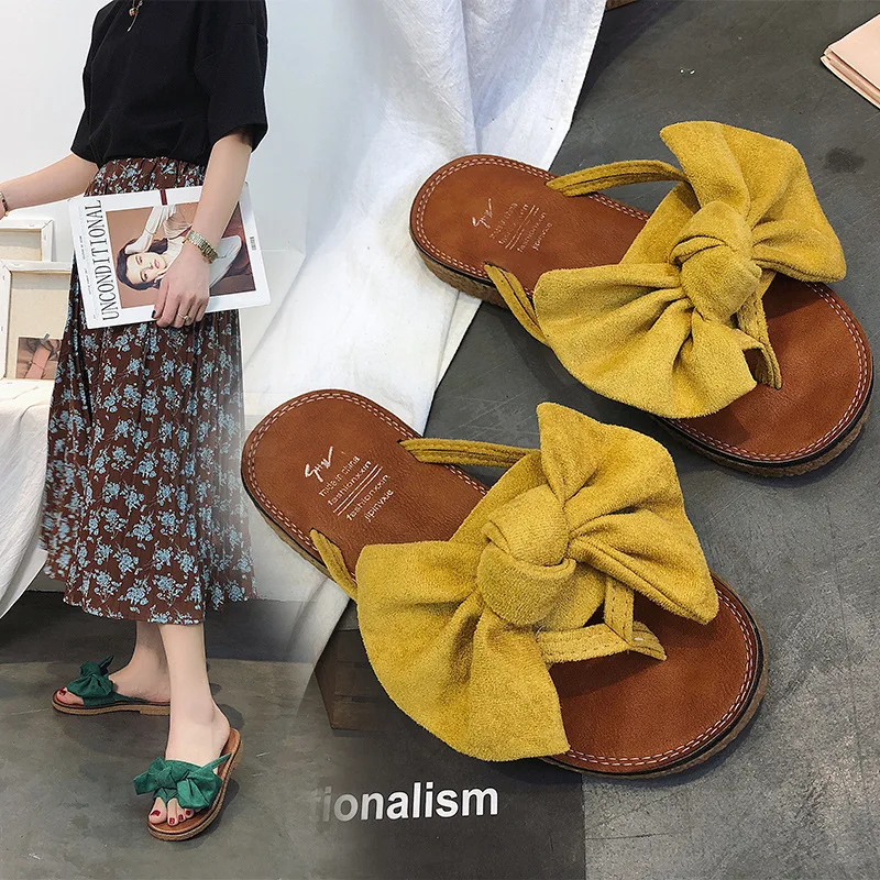 2019 новые летние сандалии и шлепанцы корейские пляжные женские с бантом |