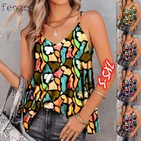 feogor navel vest womens vest new womens v neck camisole summer casual fashion printed sleeveless vest womens blouse camisole