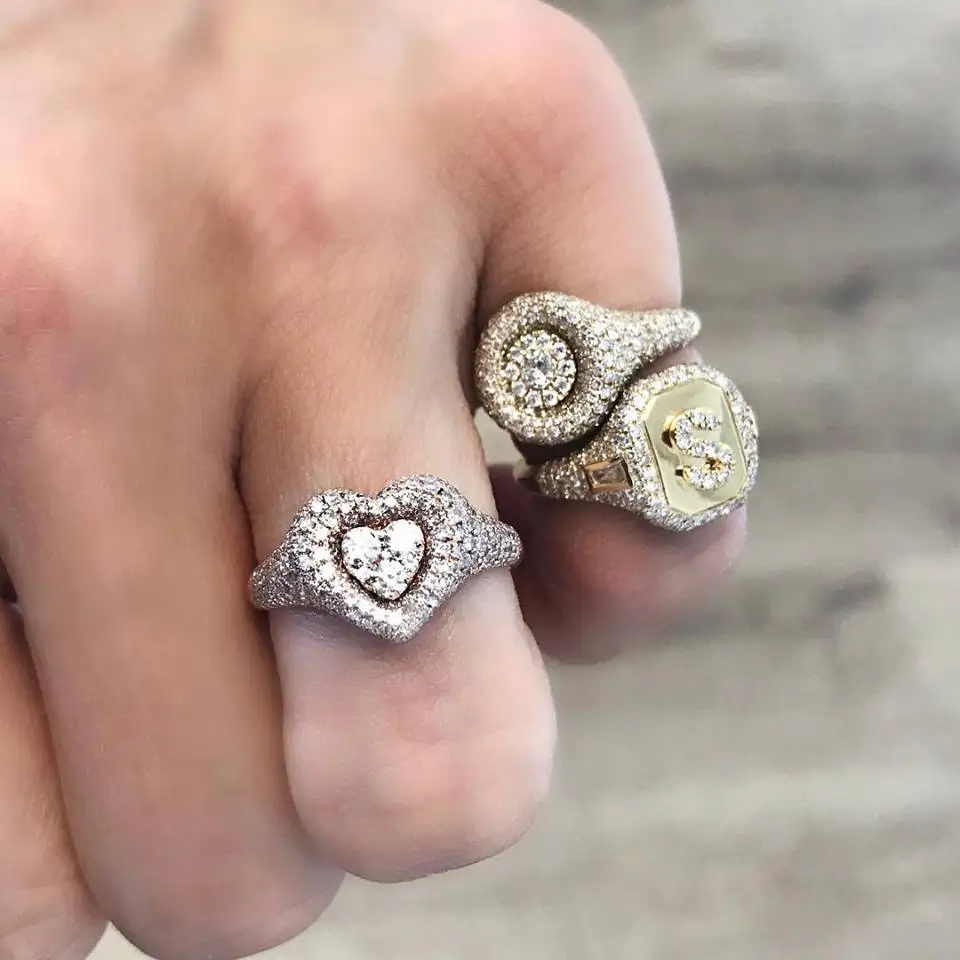 Позолоченные Модные трендовые кольца с микро-ПАВЕ полная Искрящаяся форма