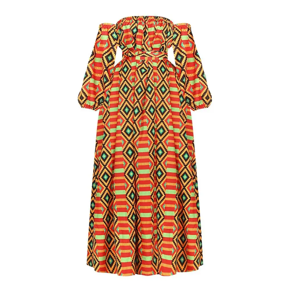 

New Traditional Printed Off Shoulder maxi dresses for lady sexy Open jap African party dresses for women