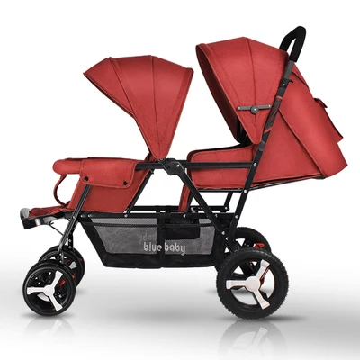 2 In 1 Newborn Double Stroller Baby Twin Stroller Front and Rear Seat Flat Lie Double Stroller Portable Folding Baby Pram