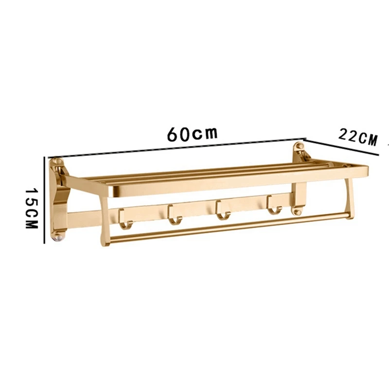 

2 Pcs Towel Holder Bathroom Space Aluminum Hanger Fold Matt Bath Towel Rack Wall Mount Washroom Shelf, Gold & Rose Gold