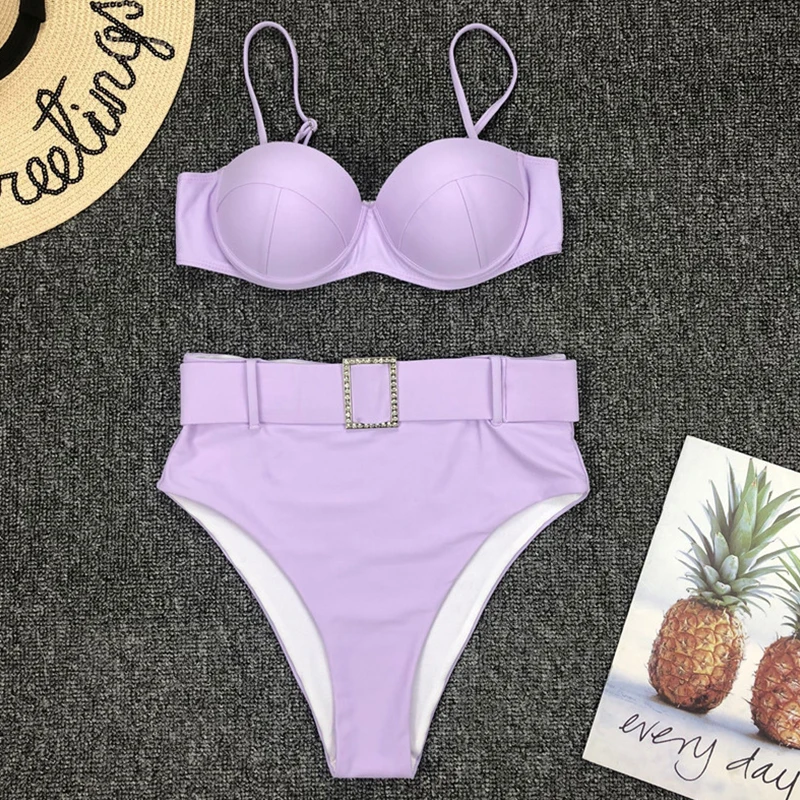 In X сексуальный комплект бикини с высокой талией 2020 Фиолетовый купальник поясом
