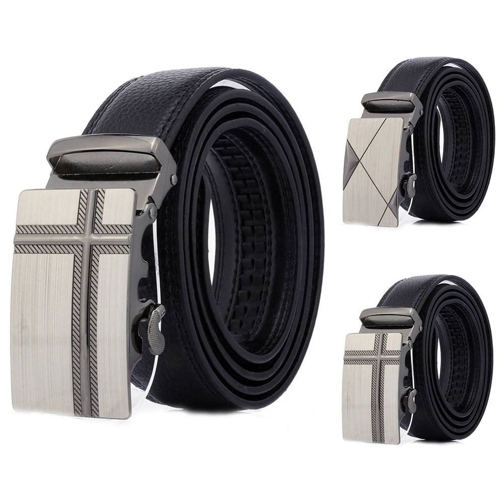 

Men Designer Adjustable Buckle Ratchet Business Leather Belt Automatic Sliding