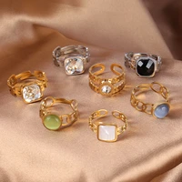 vintage gold colour stainless steel summer rings for women colorful crystal stone rings girl wedding party bohemian jewelry