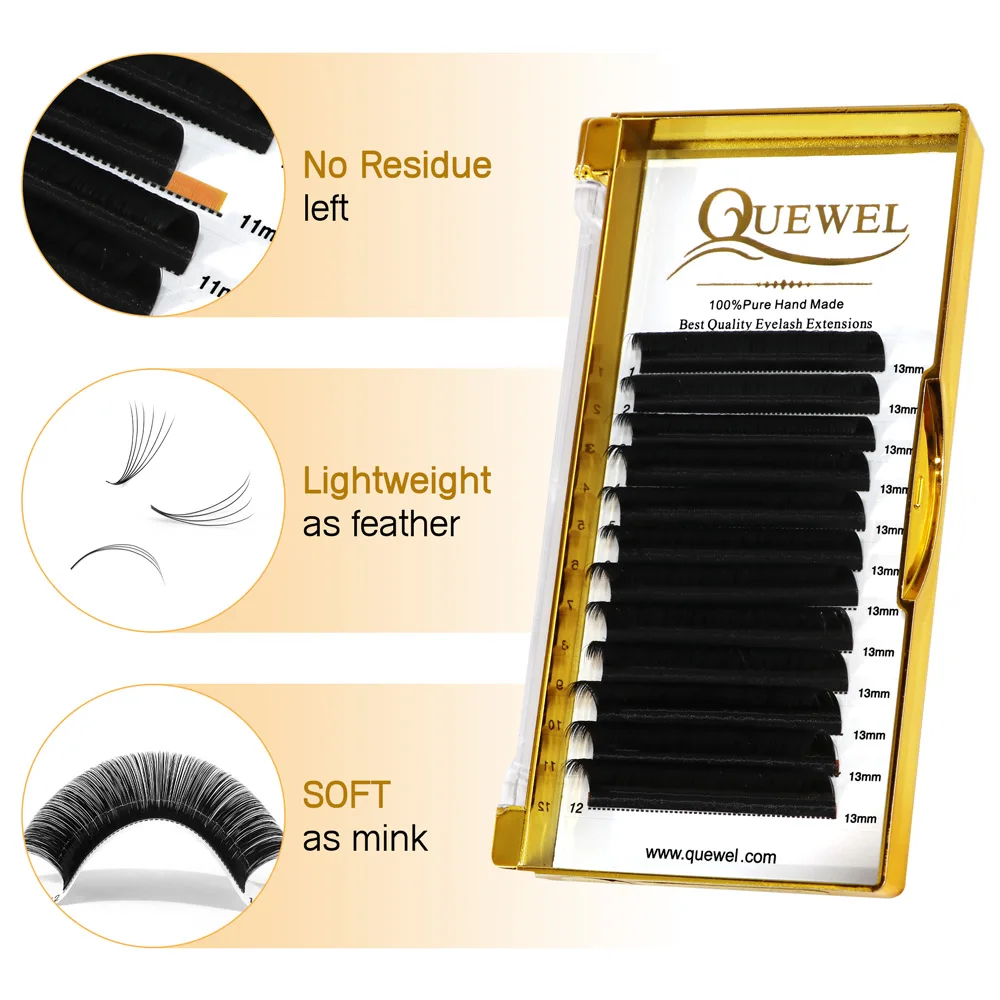 Quewel 10 Case Easy Fanning Eyelash Extension Blooming Eyelashes Thick Volume Lash Fast Fans Silk Fake Lashes Tools Wholesale images - 6