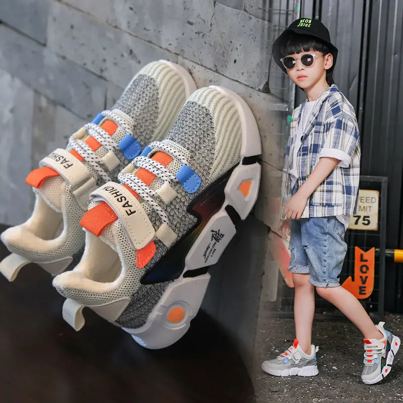 

Boys Sports Shoes for Winter New Girl's Shoes Flying Knited Children's Casual Shoes Warm and Velvet Cotton Shoes