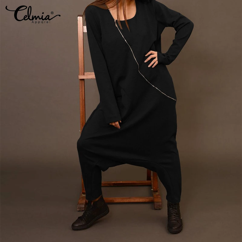 Для женщин с длинными рукавами прямая комбинезоны заниженным шаговым швом 2019 Celmia