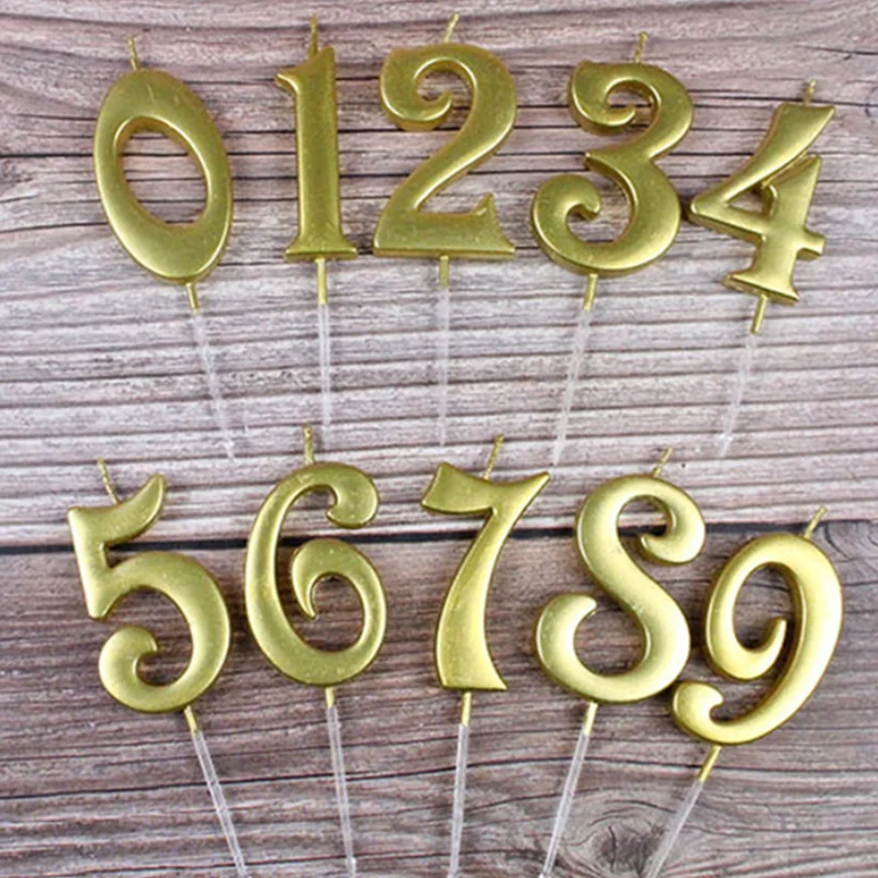 

Golden Digital 0-9 Candle Tyrant Metallic Candles DIY Round Number Candle Birthday Cake Party Wedding Candle Decorations