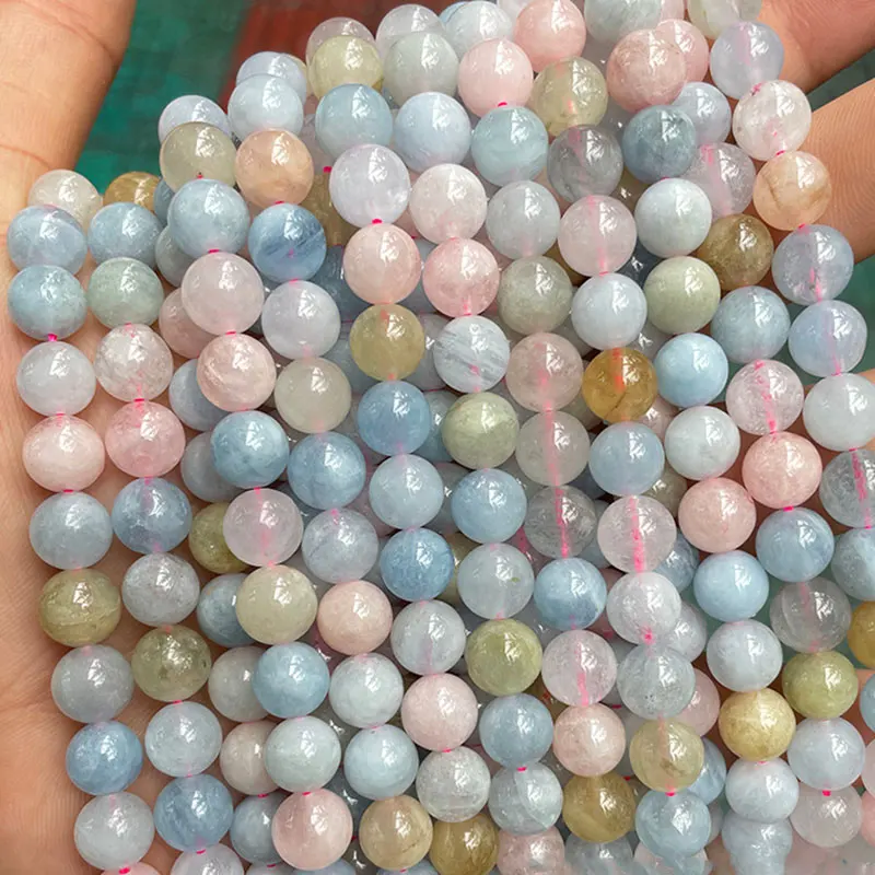 

Natural Morganite Stone Round Loose Spacer Beads For Jewelry Making 15" Strand DIY Accessorries Bead For Bracelet 6 8 10 12mm