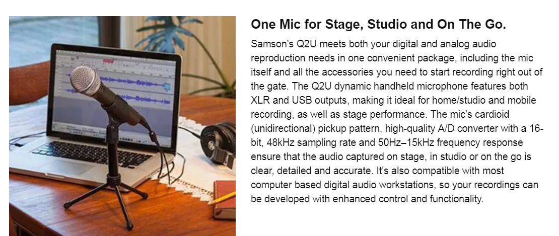 Samson Q2u ручной динамический Usb микрофон с XLR наушники порт микрофон для подкастинга радио и YouTube видео