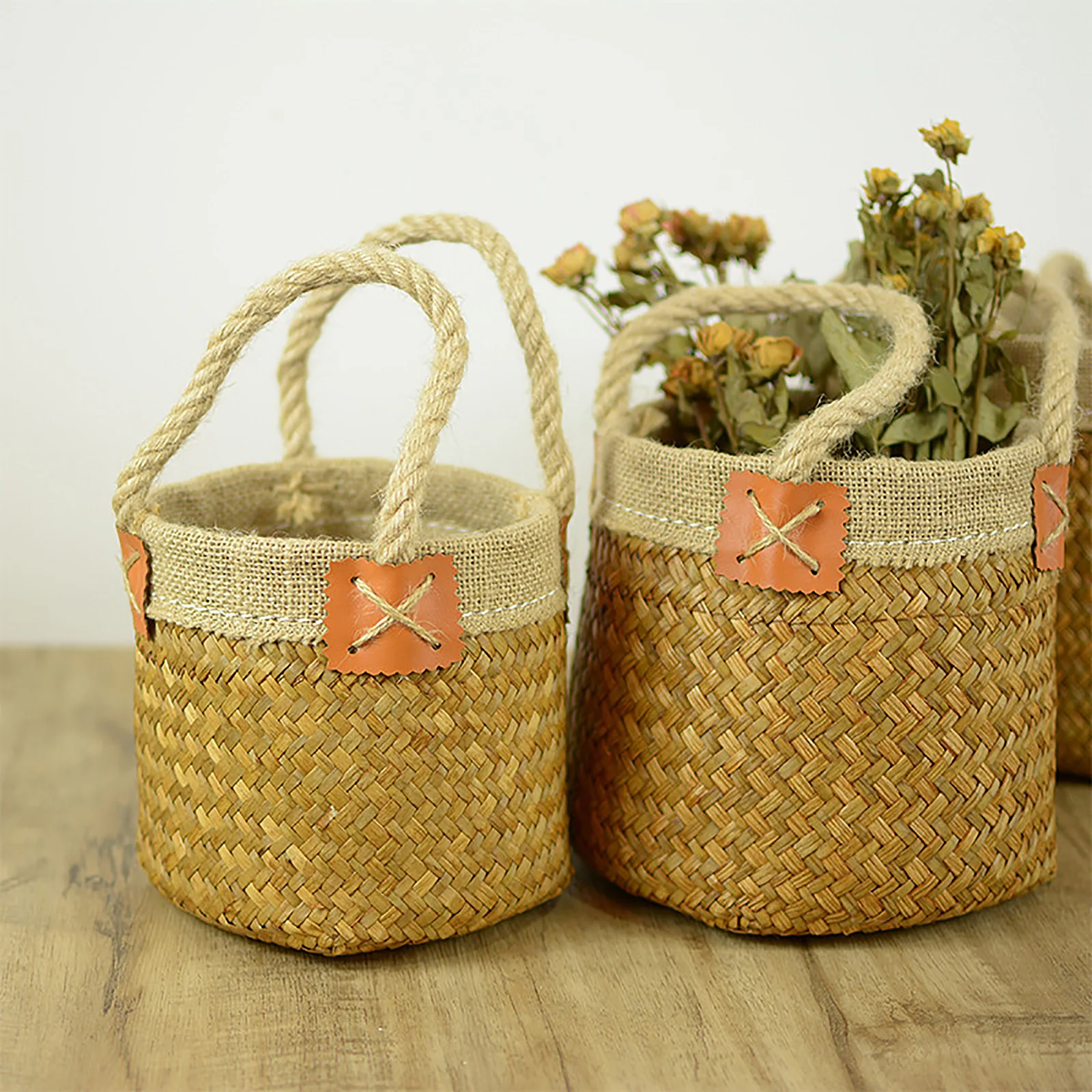 Straw Weaving Desktop Dried Flower Baskets Seaweed Box New Placement Home Craft Light Yellow Wedding Decoration Storage Weave | Дом и сад