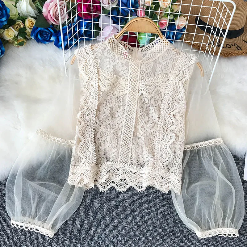 Женский сетчатый Кружевной Костюм свободный короткий пуловер в стиле ретро с