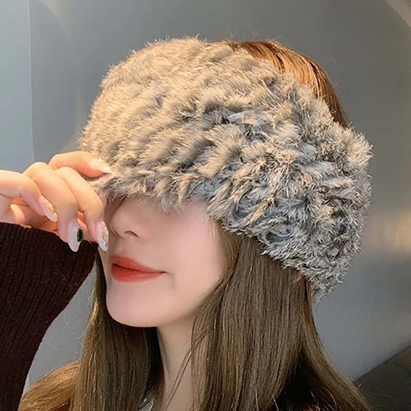 

Winter Rabbit Faux Fur Hairband For Women Thick Fluffy Headband Furry Earmuffs Elastic Turban Headwear Ski Hats Hair Plush Decor