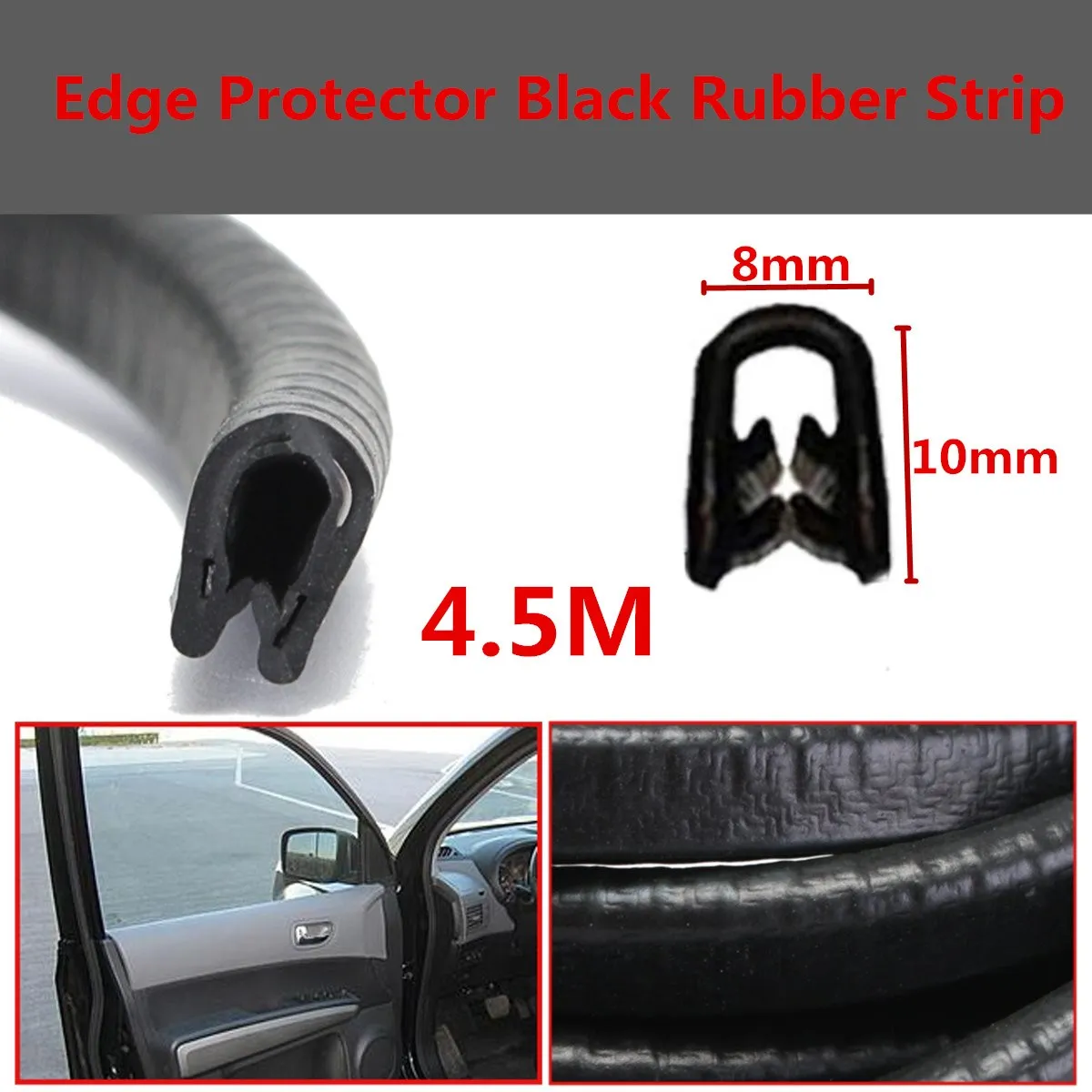 

Car Edge Protector U-shaped Rubber Auto Door Noise Insulation Anti-Dust Soundproof Sealing Strips Trim 4.5M