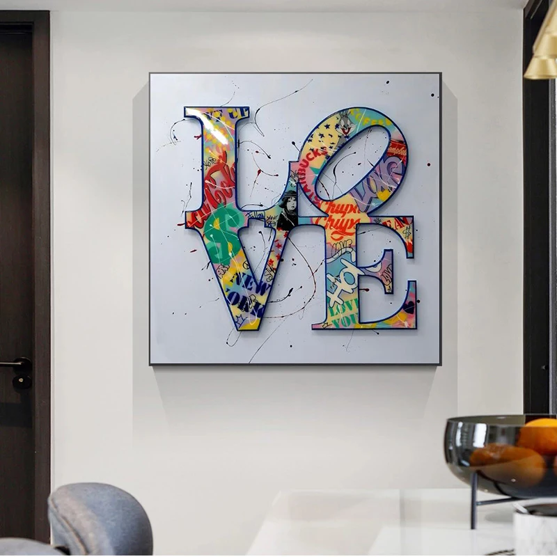 

Abstract Graffiti Love Word Art Poster Canvas Painting Cuadros Posters Prints Wall Art for Living Room Home Decor (No Frame)